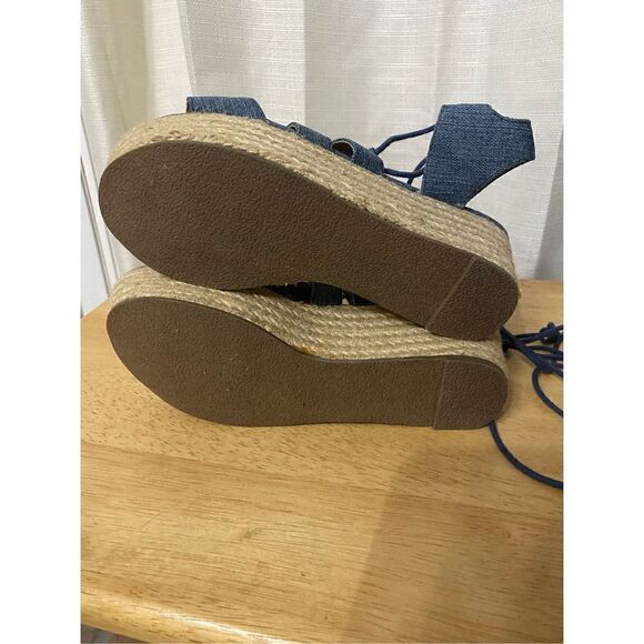 Steve Madden Braylin denim strappy lace up platform wedge shoes size 7 - Picture 7 of 8